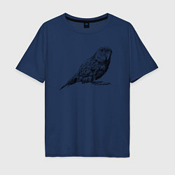 Футболка оверсайз мужская Любопытный попугай, цвет: тёмно-синий