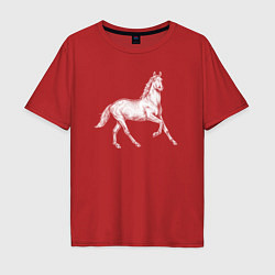 Футболка оверсайз мужская Белая лошадь на скаку, цвет: красный