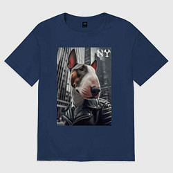 Футболка оверсайз мужская Dude bull terrier in New York - ai art, цвет: тёмно-синий