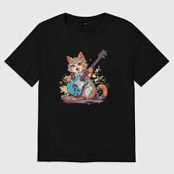 Футболка оверсайз мужская Рыжий кот гитарист, цвет: черный