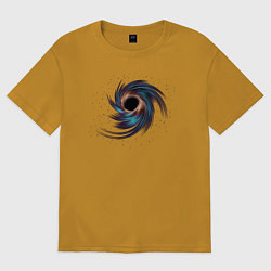 Футболка оверсайз мужская Черная дыра с планетами и звездами, цвет: горчичный