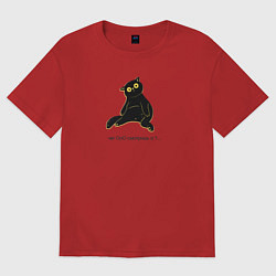 Футболка оверсайз мужская Чёрный котик с вопросительным взглядом чего смотри, цвет: красный