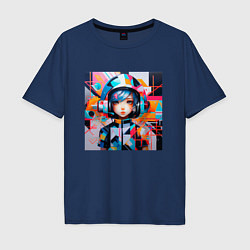 Футболка оверсайз мужская Девочка-космонавт, цвет: тёмно-синий