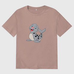 Футболка оверсайз мужская Морской котик улыбака, цвет: пыльно-розовый