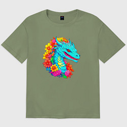 Мужская футболка оверсайз Дракон в цветах