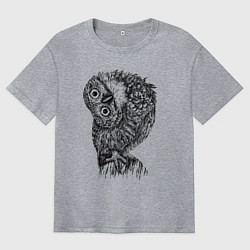 Футболка оверсайз мужская Сова смотрит боком, цвет: меланж