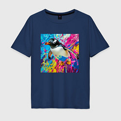 Футболка оверсайз мужская Плавающий в краске пингвин, цвет: тёмно-синий