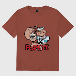 Футболка оверсайз мужская Попай - бицепс, цвет: кирпичный