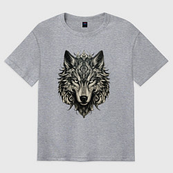 Футболка оверсайз мужская Племенной волк, цвет: меланж