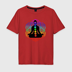 Футболка оверсайз мужская Символ йоги - символы чакры, цвет: красный