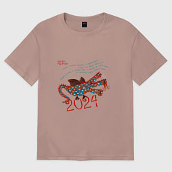 Футболка оверсайз мужская Новый год с русским драконом, цвет: пыльно-розовый