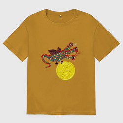Мужская футболка оверсайз Дракон с монетой Биткойна