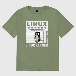 Футболка оверсайз мужская Пингвин программист системы линукс, цвет: авокадо