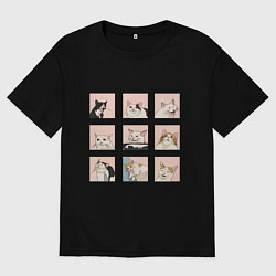 Футболка оверсайз мужская Мемные коты, цвет: черный