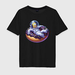 Футболка оверсайз мужская Гомер Симпсон в космосе на пончике - нейросеть, цвет: черный