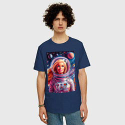 Футболка оверсайз мужская Красавица Барби в космосе - нейросеть, цвет: тёмно-синий — фото 2