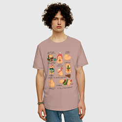 Футболка оверсайз мужская Капибары зимой, цвет: пыльно-розовый — фото 2