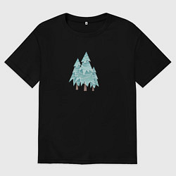 Футболка оверсайз мужская Новогодние елки и лес, цвет: черный