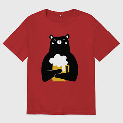 Футболка оверсайз мужская Мишка с кружкой пива, цвет: красный