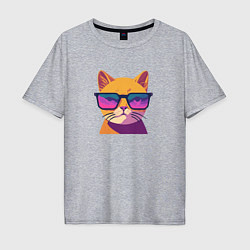 Футболка оверсайз мужская Кот в стильных очках, цвет: меланж