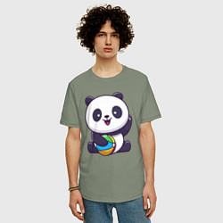 Футболка оверсайз мужская Панда с мячиком, цвет: авокадо — фото 2
