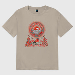 Футболка оверсайз мужская Архангельск в стиле мезенской росписи, цвет: миндальный