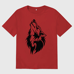 Футболка оверсайз мужская Воющий волк, цвет: красный