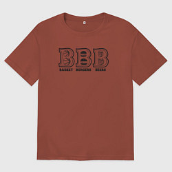 Футболка оверсайз мужская Баскет бургер пиво, цвет: кирпичный