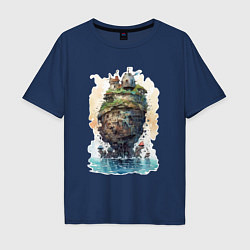 Футболка оверсайз мужская Плавучий остров в стиле Ghibli, цвет: тёмно-синий