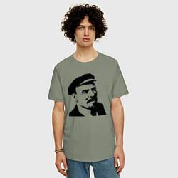 Футболка оверсайз мужская Ленин в кепке, цвет: авокадо — фото 2