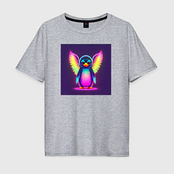 Футболка оверсайз мужская Неоновый пингвин с крыльями, цвет: меланж