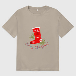 Футболка оверсайз мужская Рождественский сапожок, цвет: миндальный