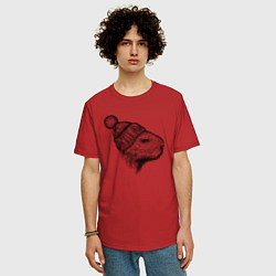 Футболка оверсайз мужская Капибара в шапке, цвет: красный — фото 2