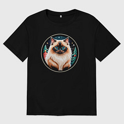 Футболка оверсайз мужская Гималайский кот ждет Новый Год, цвет: черный