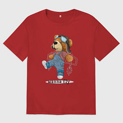 Футболка оверсайз мужская Плюшевый медвежонок летчик, цвет: красный