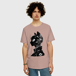 Футболка оверсайз мужская Кибер кошечка - аниме, цвет: пыльно-розовый — фото 2