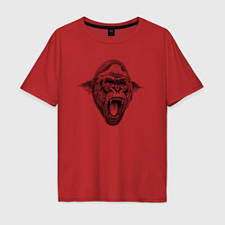 Футболка оверсайз мужская Голова рычащей гориллы, цвет: красный