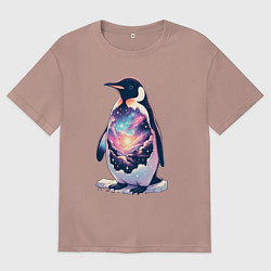 Футболка оверсайз мужская Пингвин с космосом, цвет: пыльно-розовый