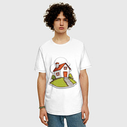 Футболка оверсайз мужская Домик на холме, цвет: белый — фото 2