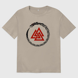 Футболка оверсайз мужская Символ валькнут в кольце змея, цвет: миндальный