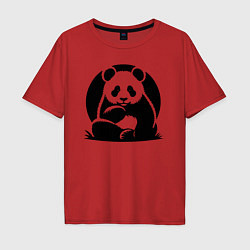 Футболка оверсайз мужская Сидящая чёрная панда, цвет: красный