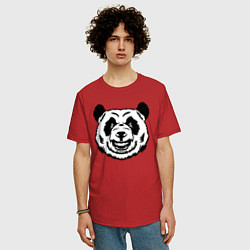 Футболка оверсайз мужская Чёрно-белая голова панды с оскалом, цвет: красный — фото 2