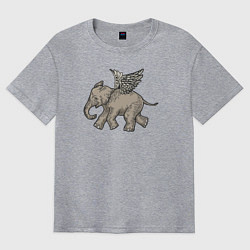 Футболка оверсайз мужская Слон с крыльями, цвет: меланж