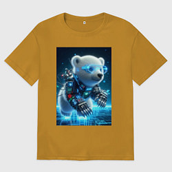 Футболка оверсайз мужская Кибер медвежонок - милашка, цвет: горчичный
