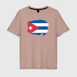 Футболка оверсайз мужская Флаг Кубы, цвет: пыльно-розовый