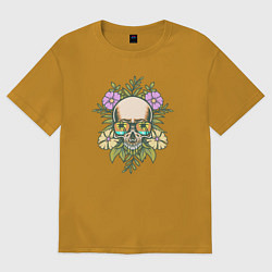 Футболка оверсайз мужская Skull and flowers, цвет: горчичный