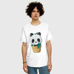 Футболка оверсайз мужская Милая панда в цветочном горшке, цвет: белый — фото 2