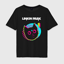 Футболка оверсайз мужская Linkin Park rock star cat, цвет: черный