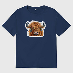 Футболка оверсайз мужская Шотландский волосатый бык, цвет: тёмно-синий
