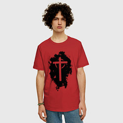 Футболка оверсайз мужская Крест католический графика, цвет: красный — фото 2